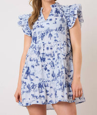 FANTASTIC FAWN Western Print Sleeveless Mini Dress in light blue - women's dress