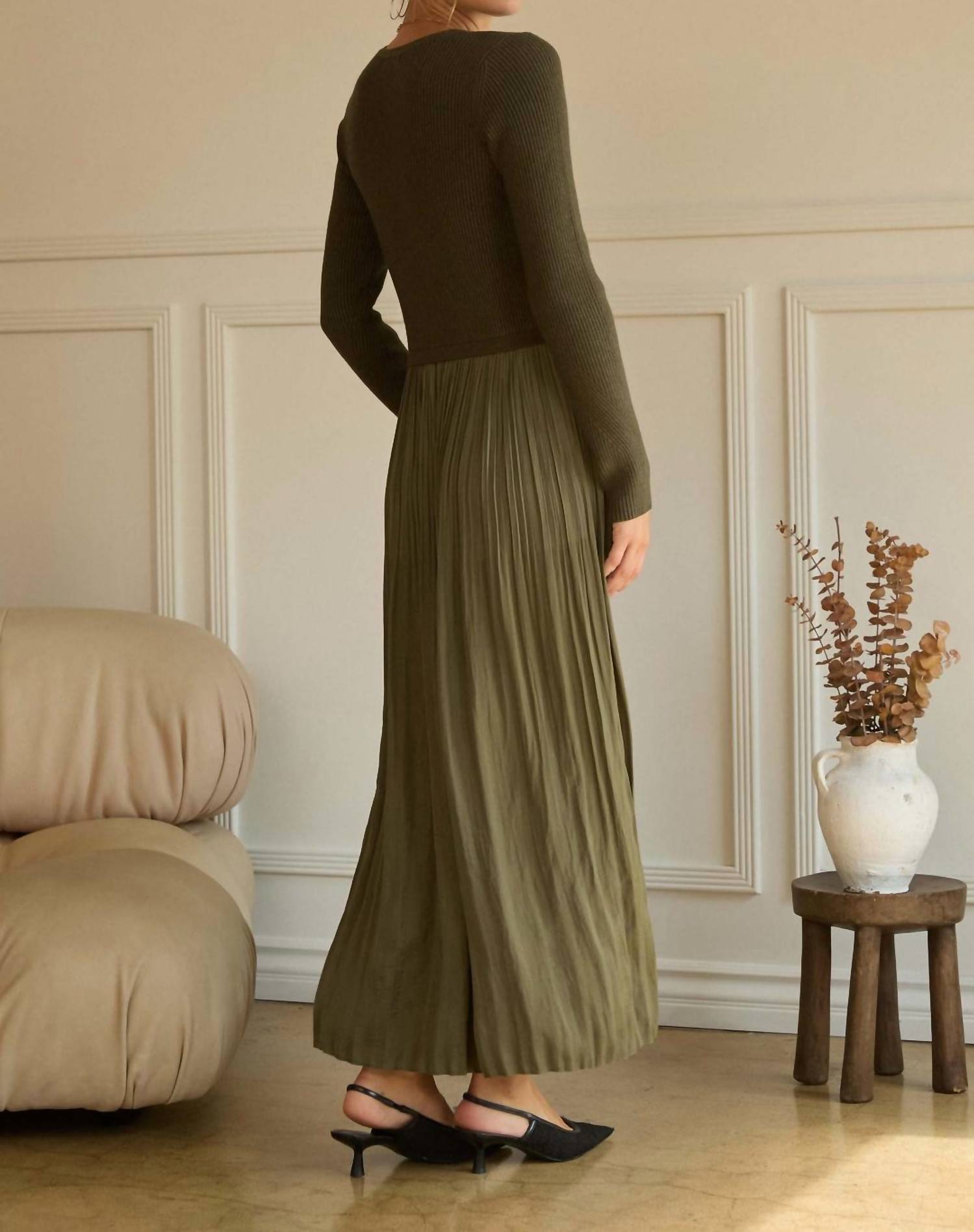 SKIES ARE BLUE Talia Dress in olive - women's dress - detail view