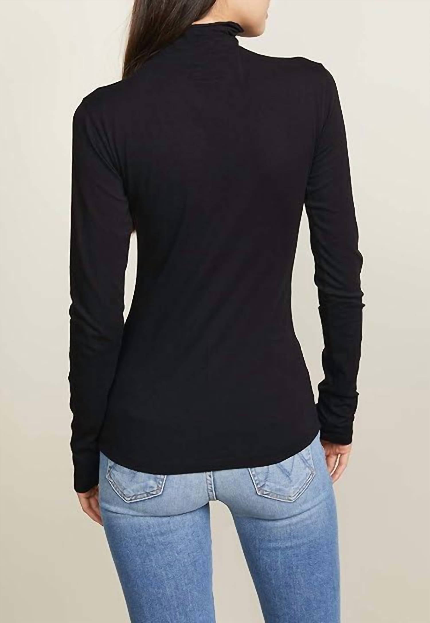 Velvet by Graham & Spencer Long Sleeve Turtle Neck Top in black - women's long sleeve top - detail view