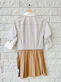 SIMKHAI Frankie Mini Combo Mini Shirt Dress in sand stripe multi - women's dress - alternate view