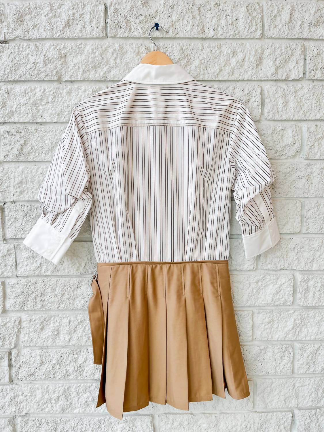 SIMKHAI Frankie Mini Combo Mini Shirt Dress in sand stripe multi - women's dress - alternate view
