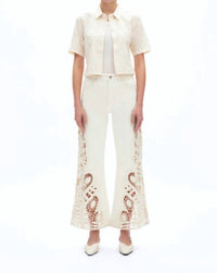 Bayeas - Embroidered High Rise Wide Leg Pants