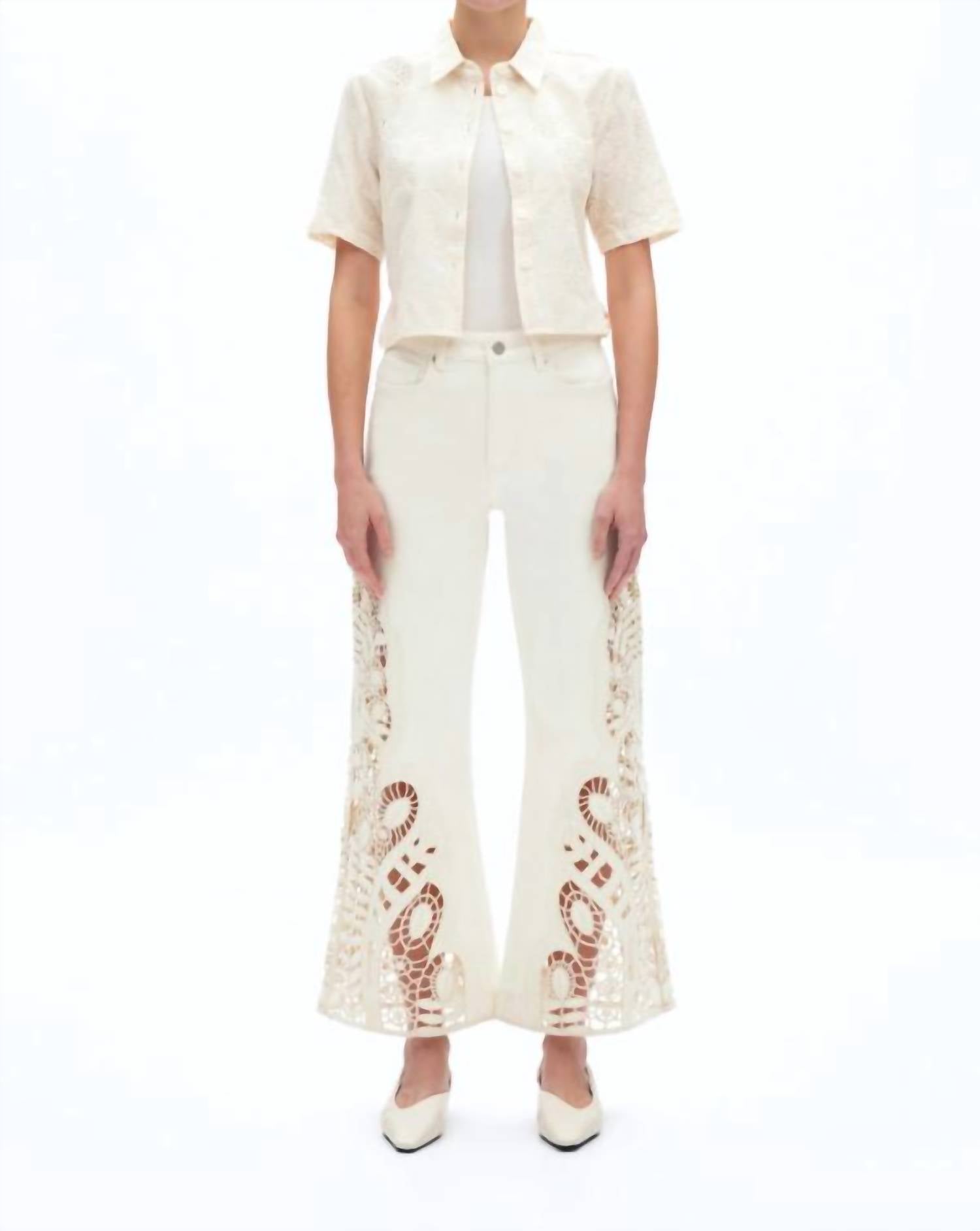 Bayeas - Embroidered High Rise Wide Leg Pants
