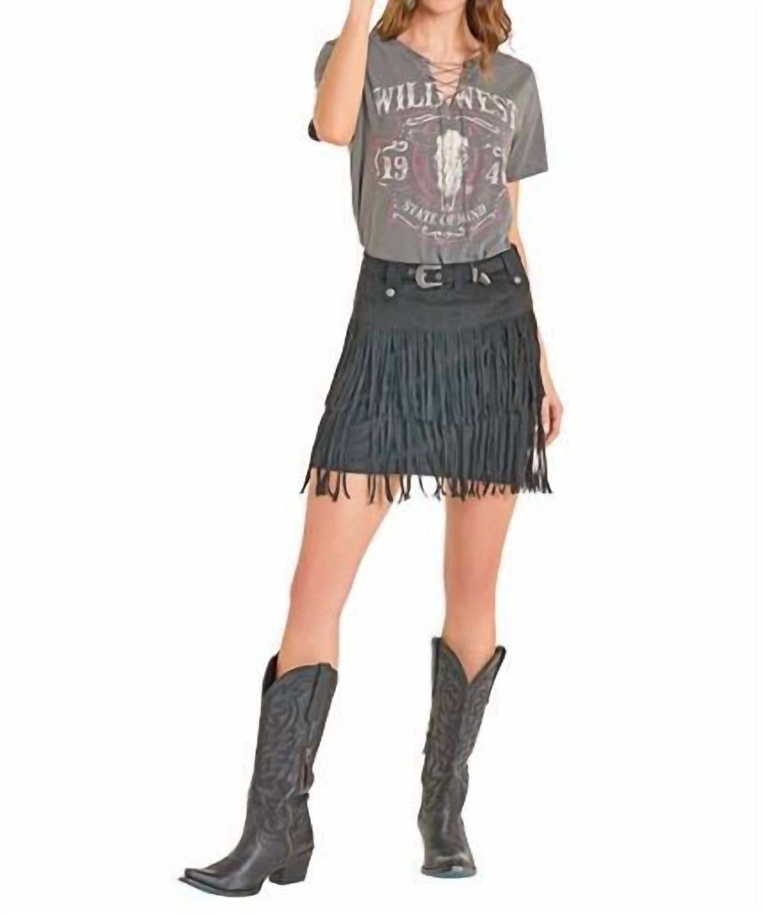 Rock & Roll Denim - Fringe Microsuede Skirt