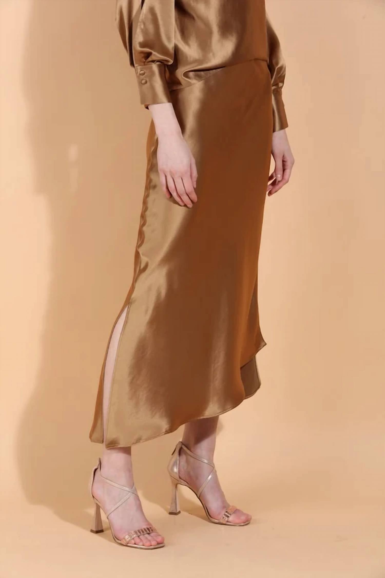 Jessie Liu - Asymmetrical Hem Satin Slip Midi Skirt