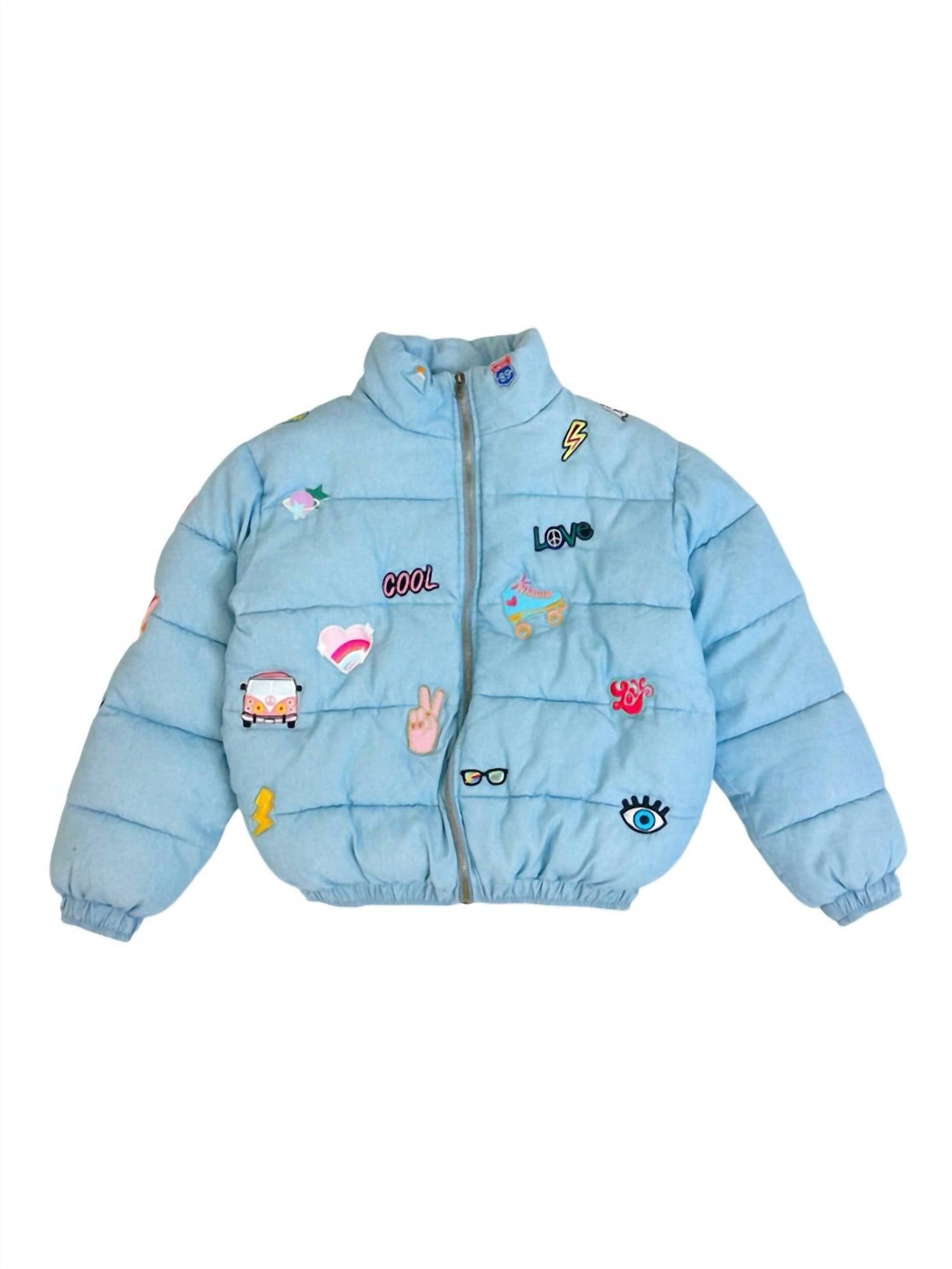 Lola + The Boys Kid's Cool Love Puffer in blue - kids' jacket - alternate view