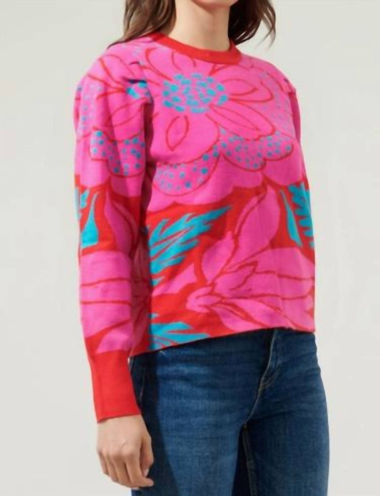 Sugarlips - Zinnia Floral Gathered Shoulder Sweater