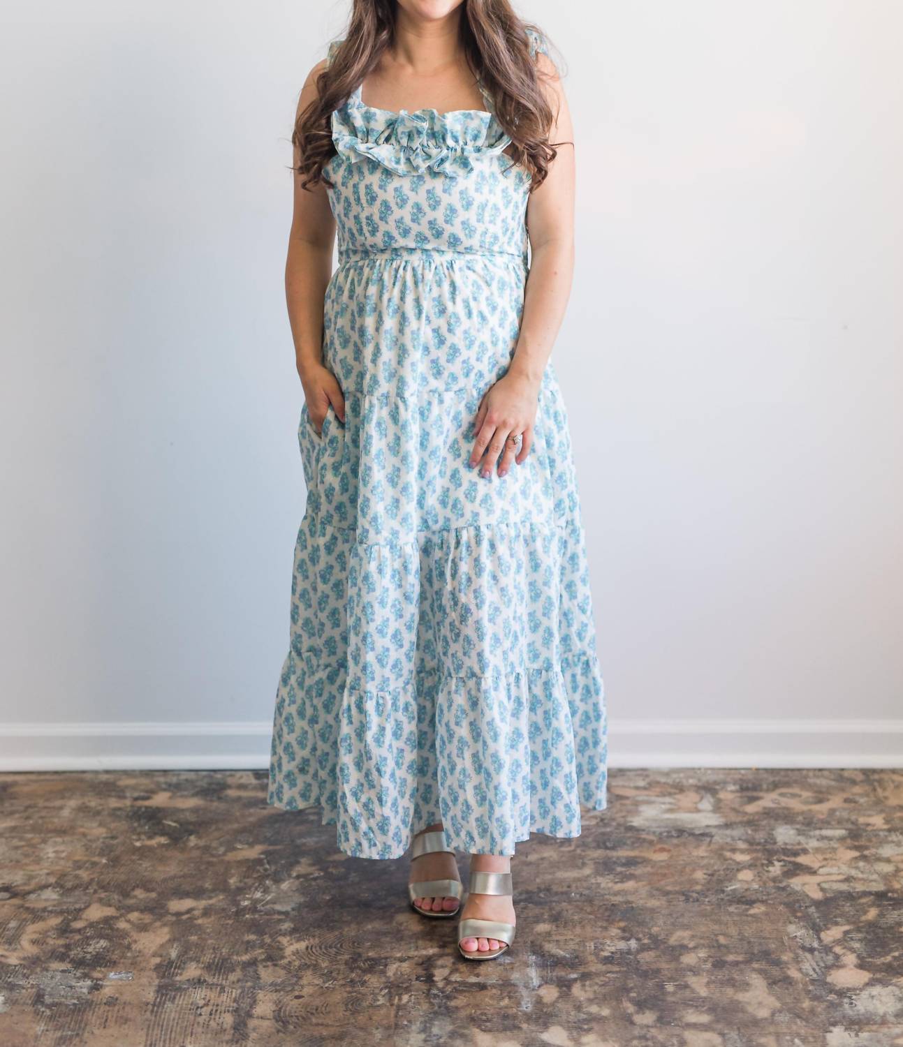 Peach Love - Julia Floral Ruffle Detail Maxi Dress