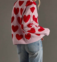 Panache Apparel Heart To Heart Sweater in pink - women's sweater - detail view