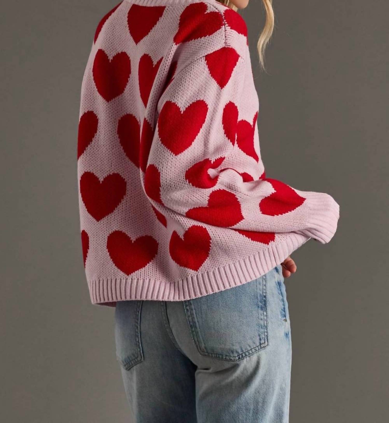 Panache Apparel Heart To Heart Sweater in pink - women's sweater - detail view