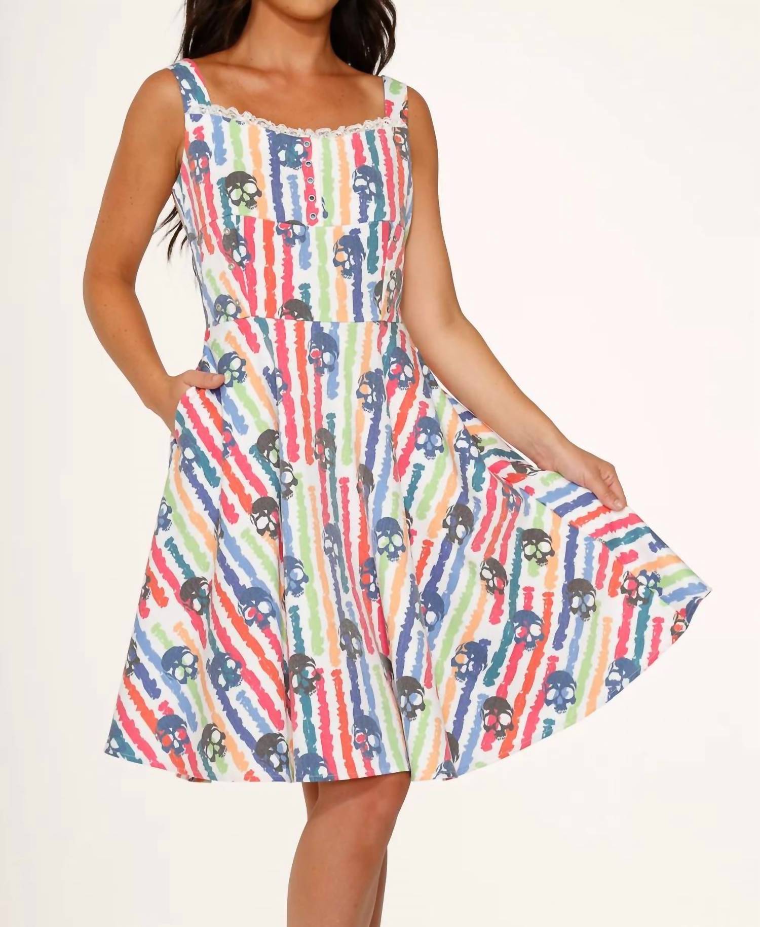 Orchid Bloom - Skulls Rainbow Swing Dress