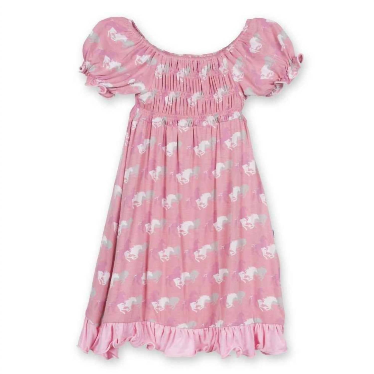Kickee - Girls' Bamboo Print Short Sleeve Gathered Dress