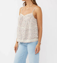 Lovestitch - Lace-trimmed Button Down Floral Spaghetti Tank Top