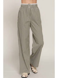 Active Basic Contrast Waist Combo Boxer Straight Stripe Pants in olive - women's pants - detail view