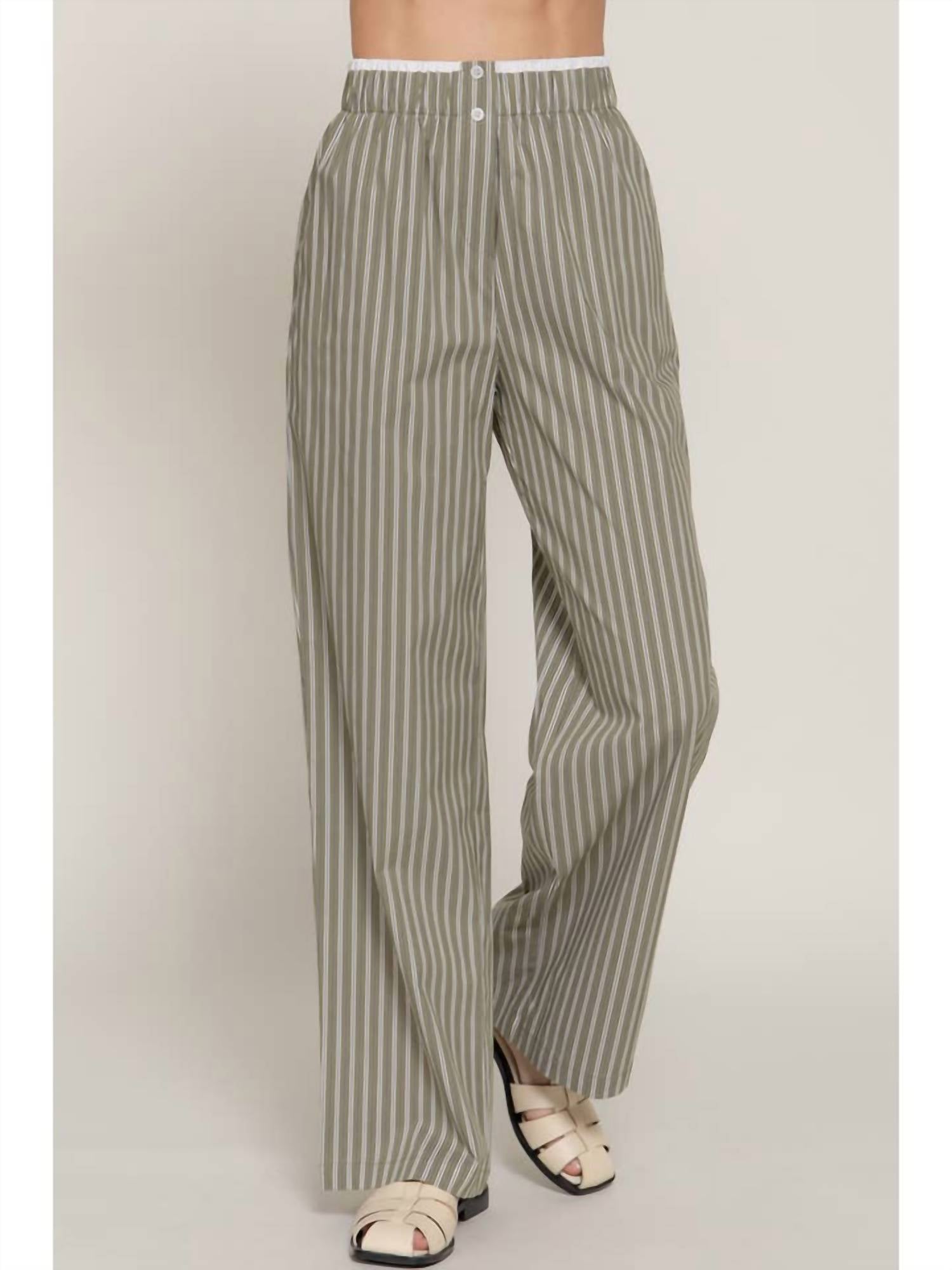 Active Basic Contrast Waist Combo Boxer Straight Stripe Pants in olive - women's pants - detail view