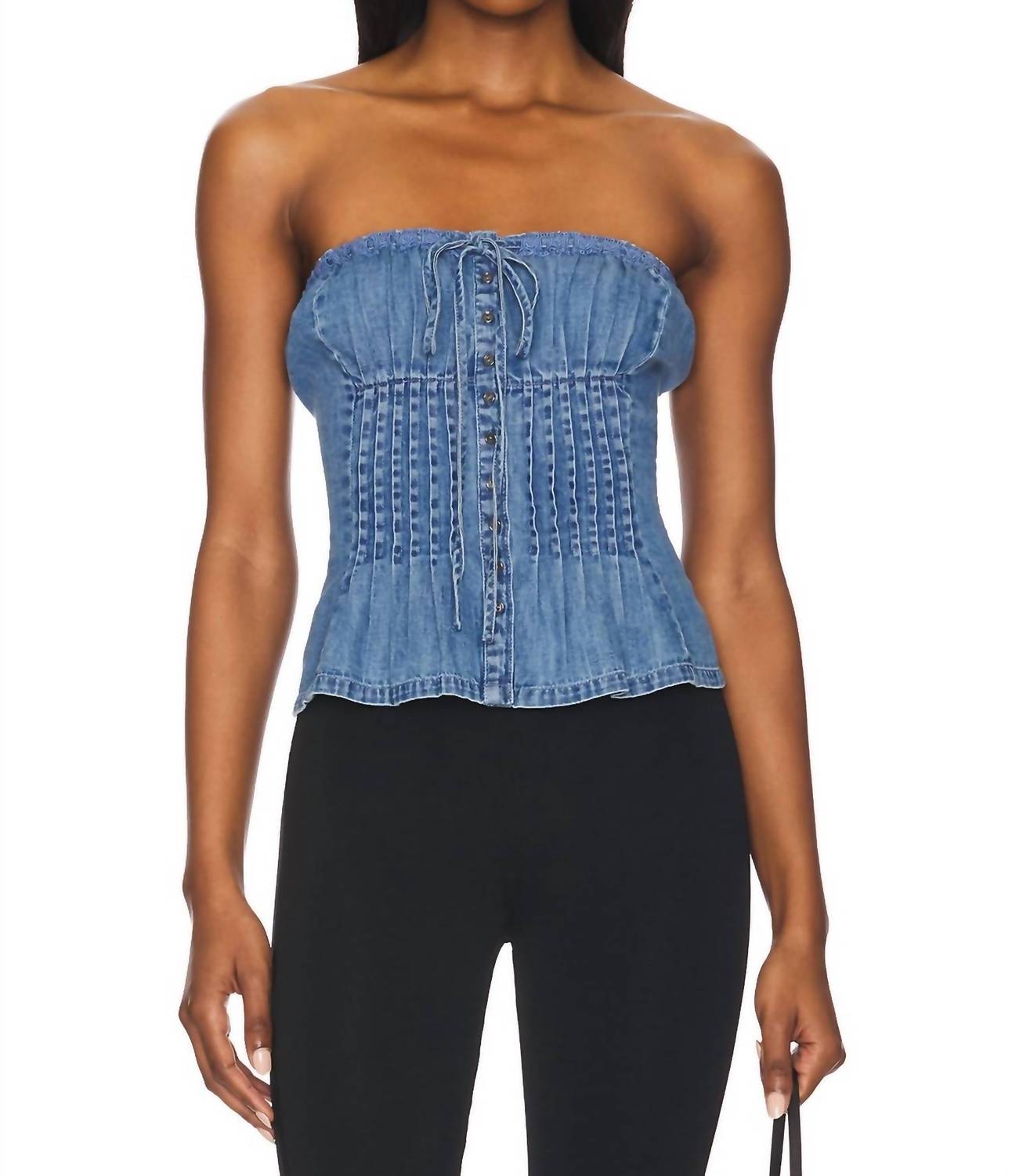 Free People Wink Tube Top in medium wash - women's tank top - detail view