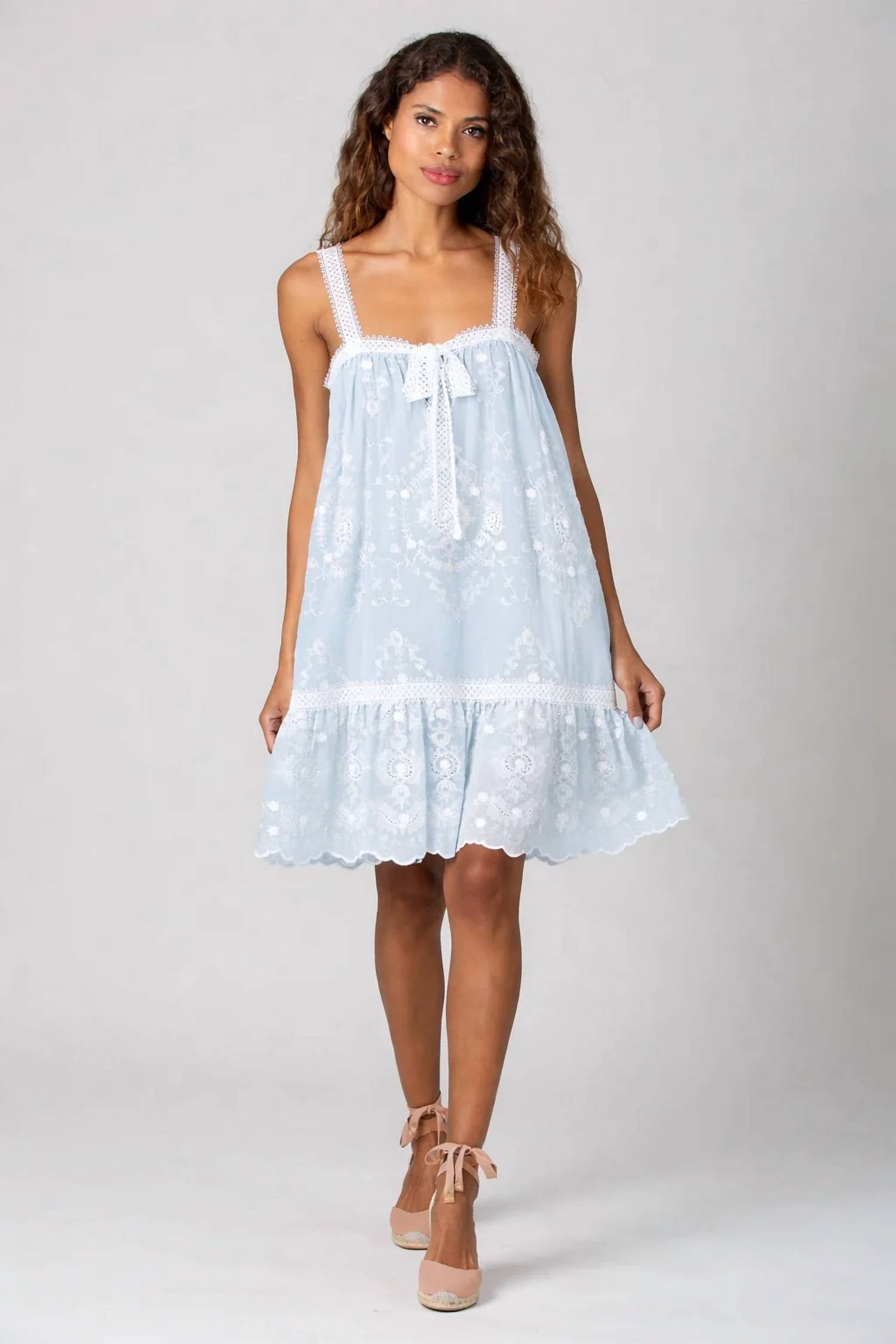Miguelina - Havana Floating Flower Voile Embroidery Mini Dress