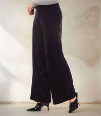 Karen Kane Crushed Velvet Wide Leg Pants in black - women's pants - detail view