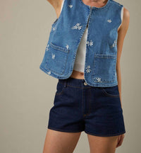 Sunday Edition - Flower Embroidered Pocket Vest