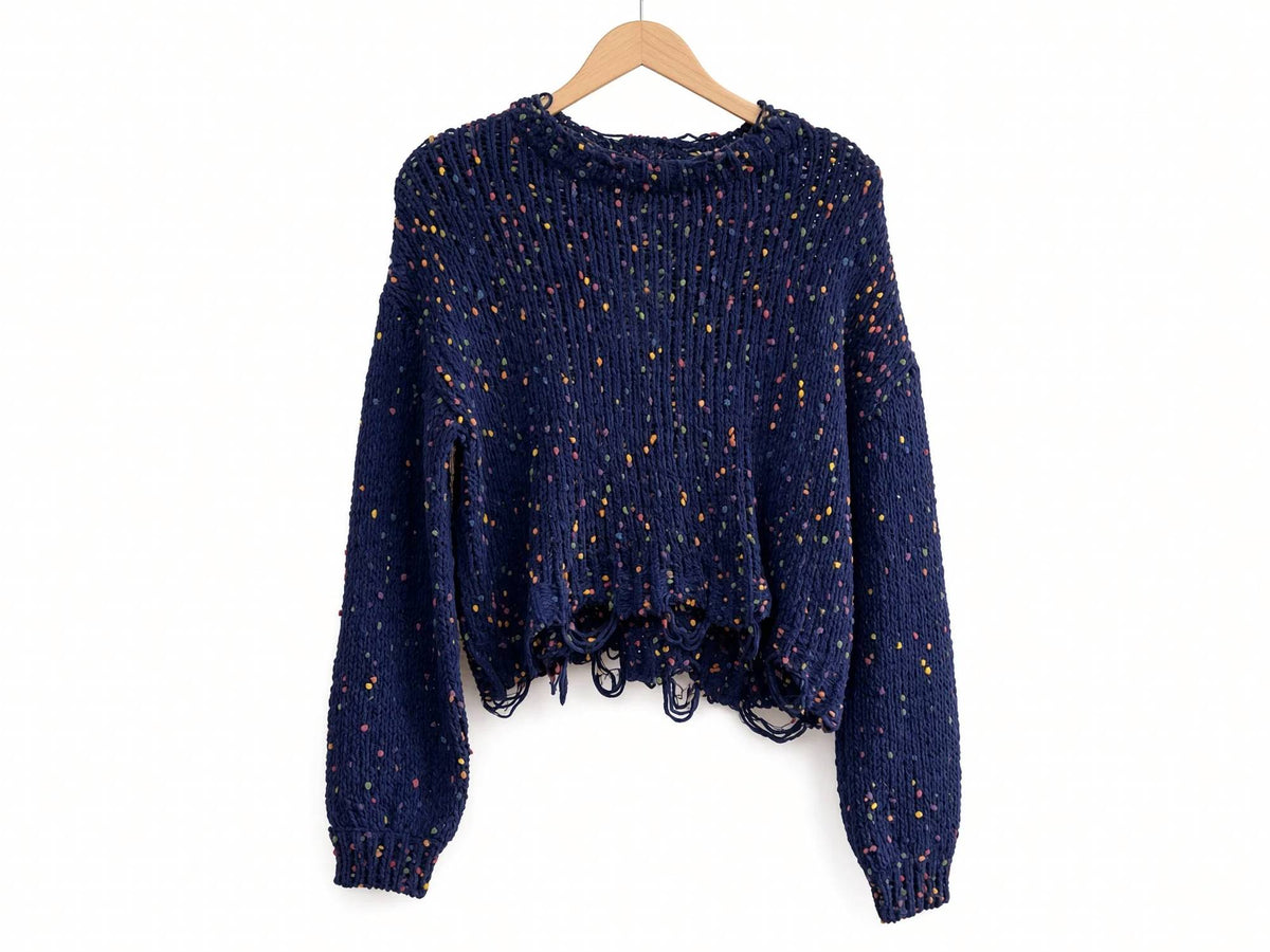 Sweet Generis - Women's Chenille Distressed Crop Sweater