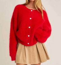 Le Lis - Heart Button Detail Sweater Cardigan