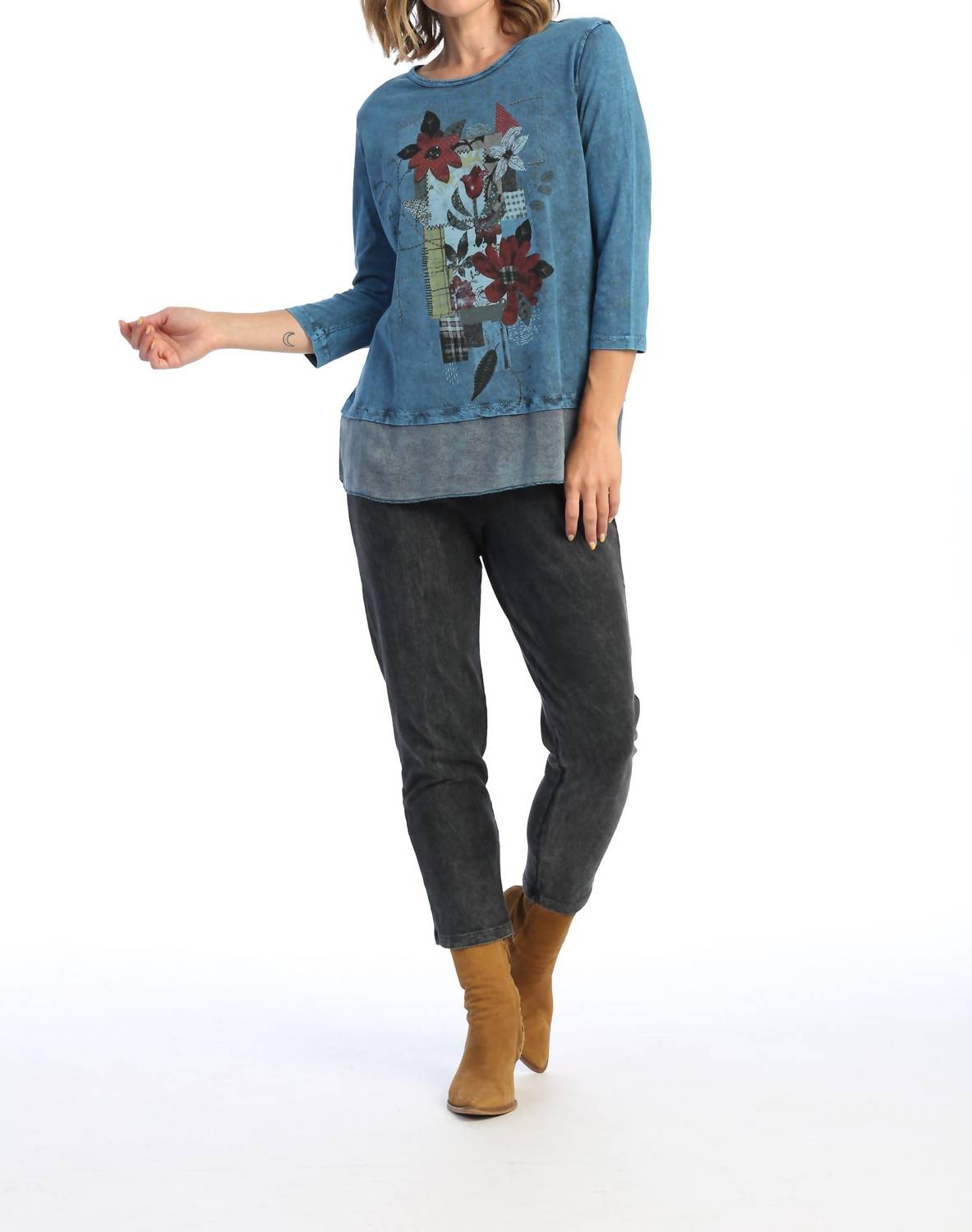 Jess & Jane - Patches Mineral Washed Cotton Georgette Contrast Top