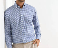 PETER MILLAR Lewis Performance Twill Sport Shirt in blue - men's shirt