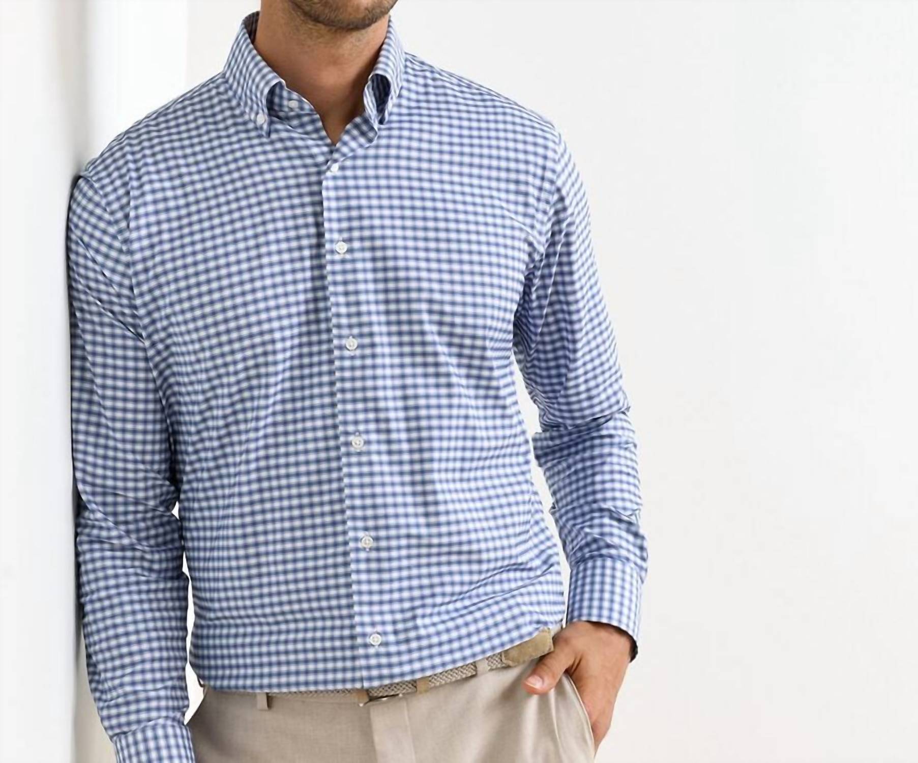 PETER MILLAR Lewis Performance Twill Sport Shirt in blue - men's shirt