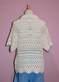 Aaron & Amber Button Down Wave Trim Collared Sweater in cream - women's sweater - alternate view