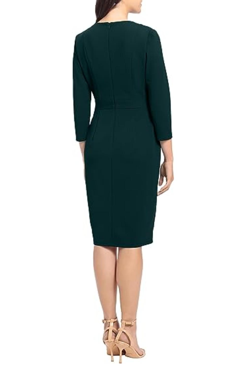 London Times - Quarter Sleeve Button Waist Sheath Dress