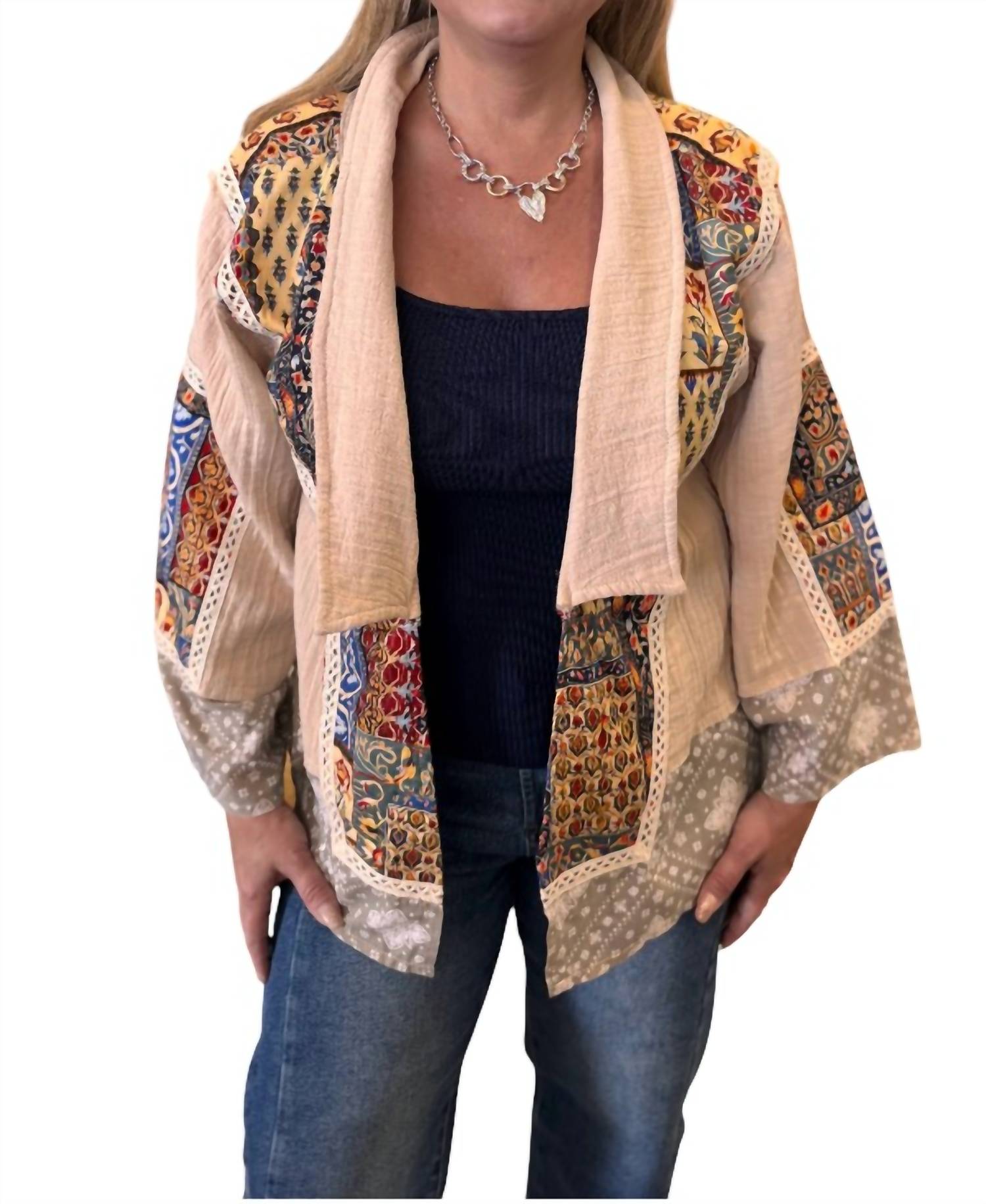 Pol - Long Sleeve Paisley Woven Open Jacket