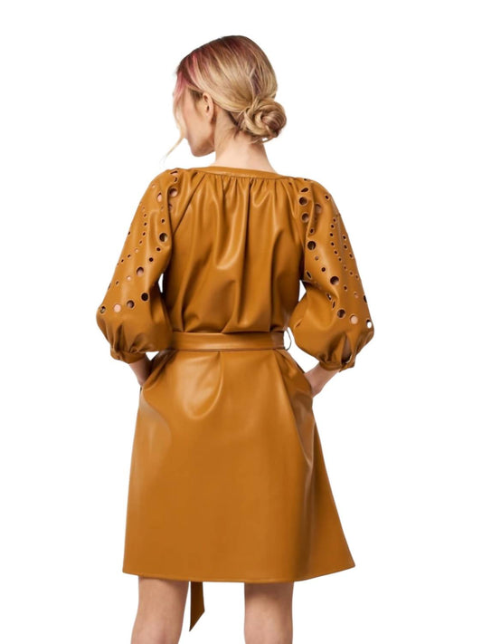 Ciebon - Kinna Embroidered Faux Leather Shirt Dress