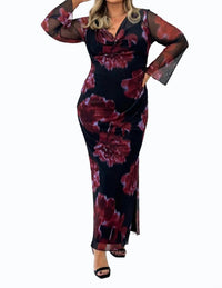 Fashion Szn Curve - Cowl Neck Mesh Flare Sleeve Maxi Dress - Plus