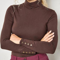 Apricot - Turtle Neck Button Cuff Top