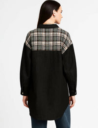 Sweetkama - Plaid Color Block Jean Jacket