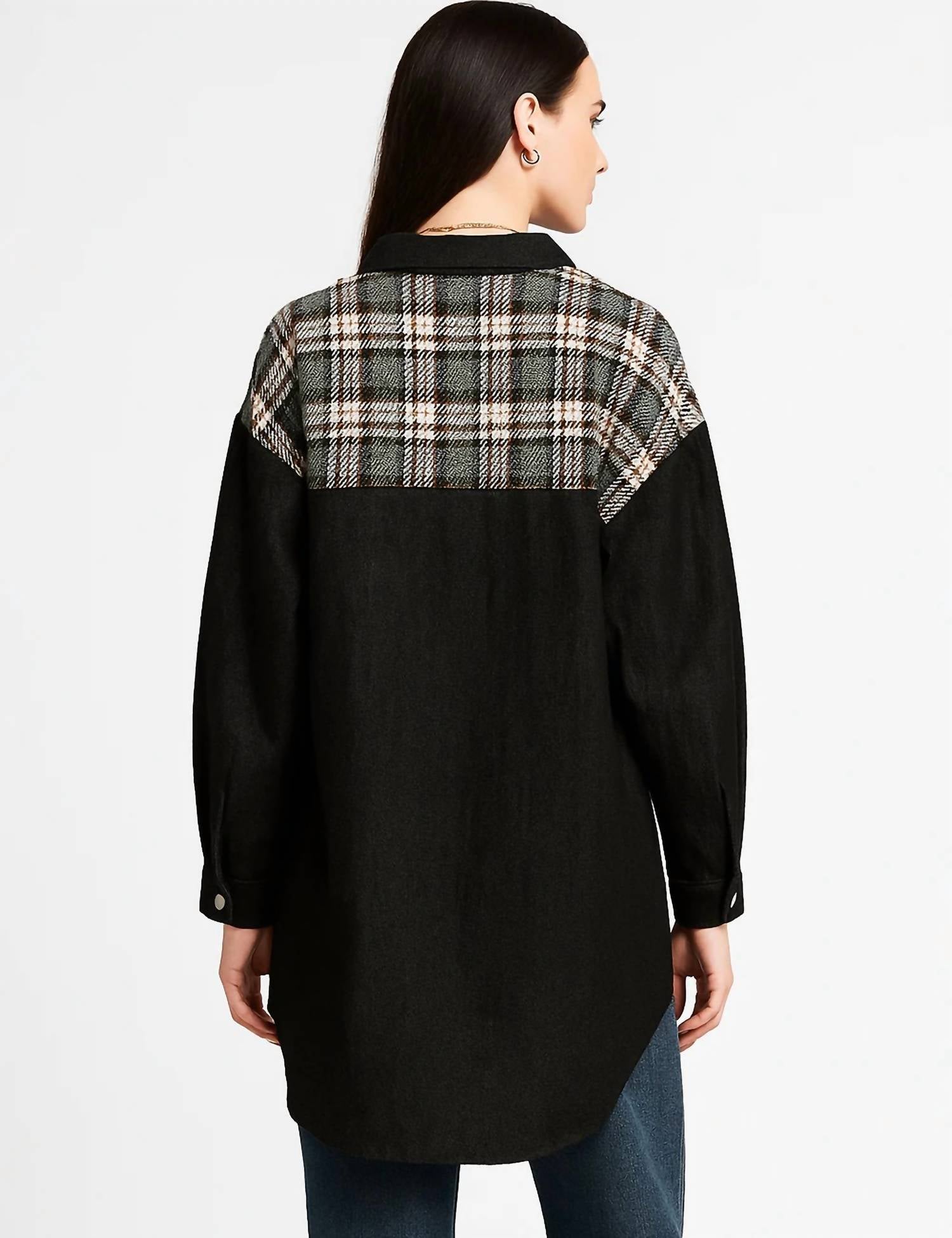 Sweetkama - Plaid Color Block Jean Jacket