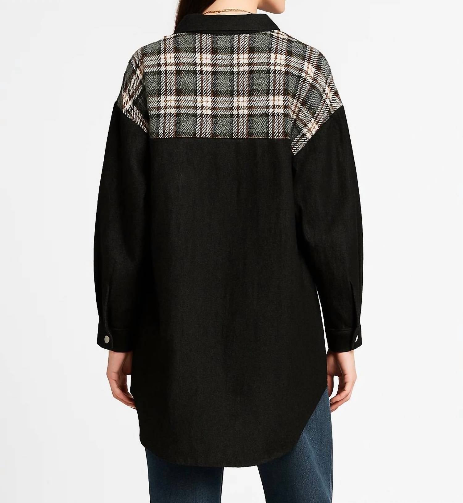 Sweetkama - Plaid Color Block Jean Jacket