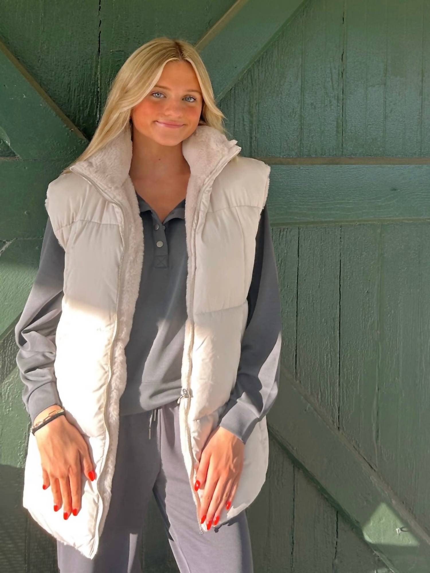 Apricot - Long Reversible Oversized Puffer Vest