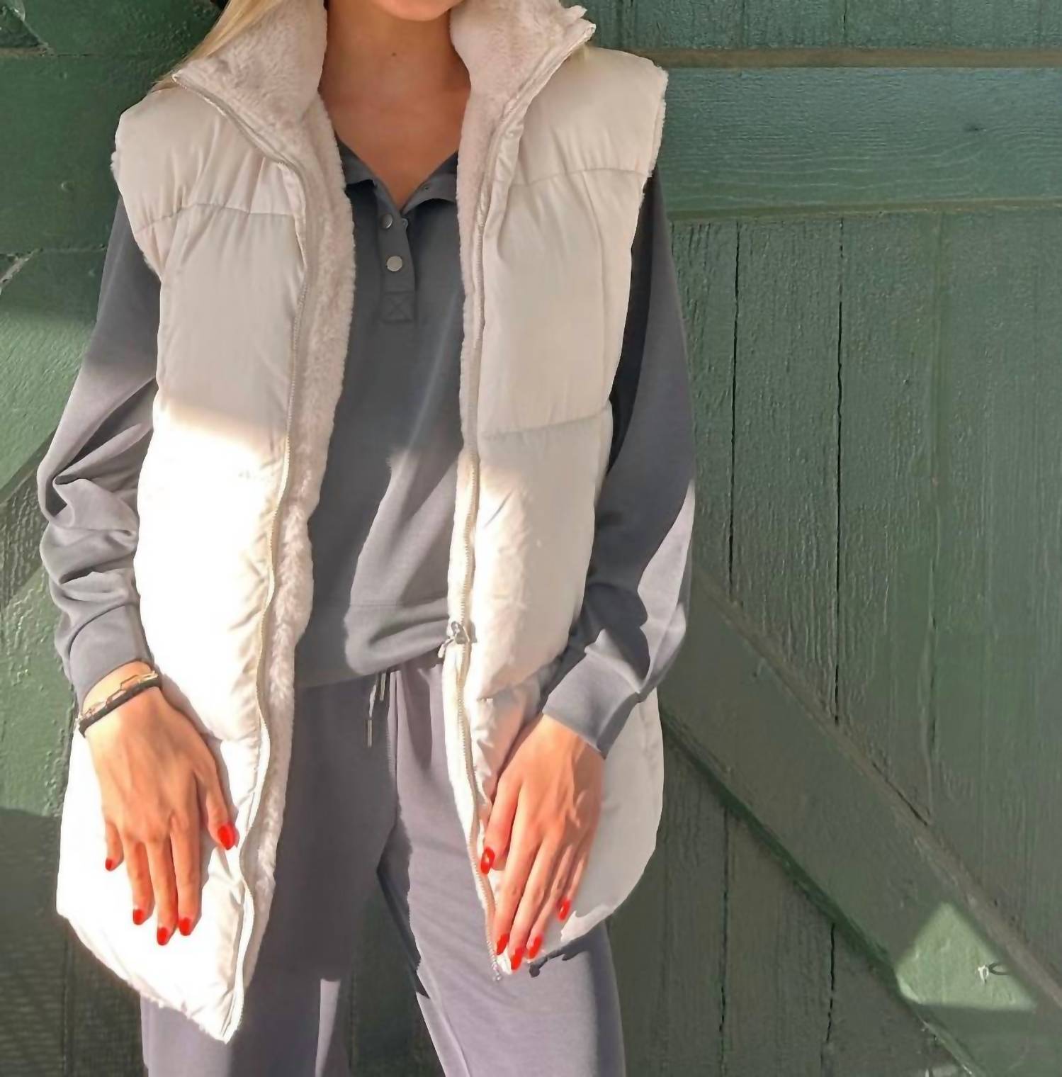 Apricot - Long Reversible Oversized Puffer Vest