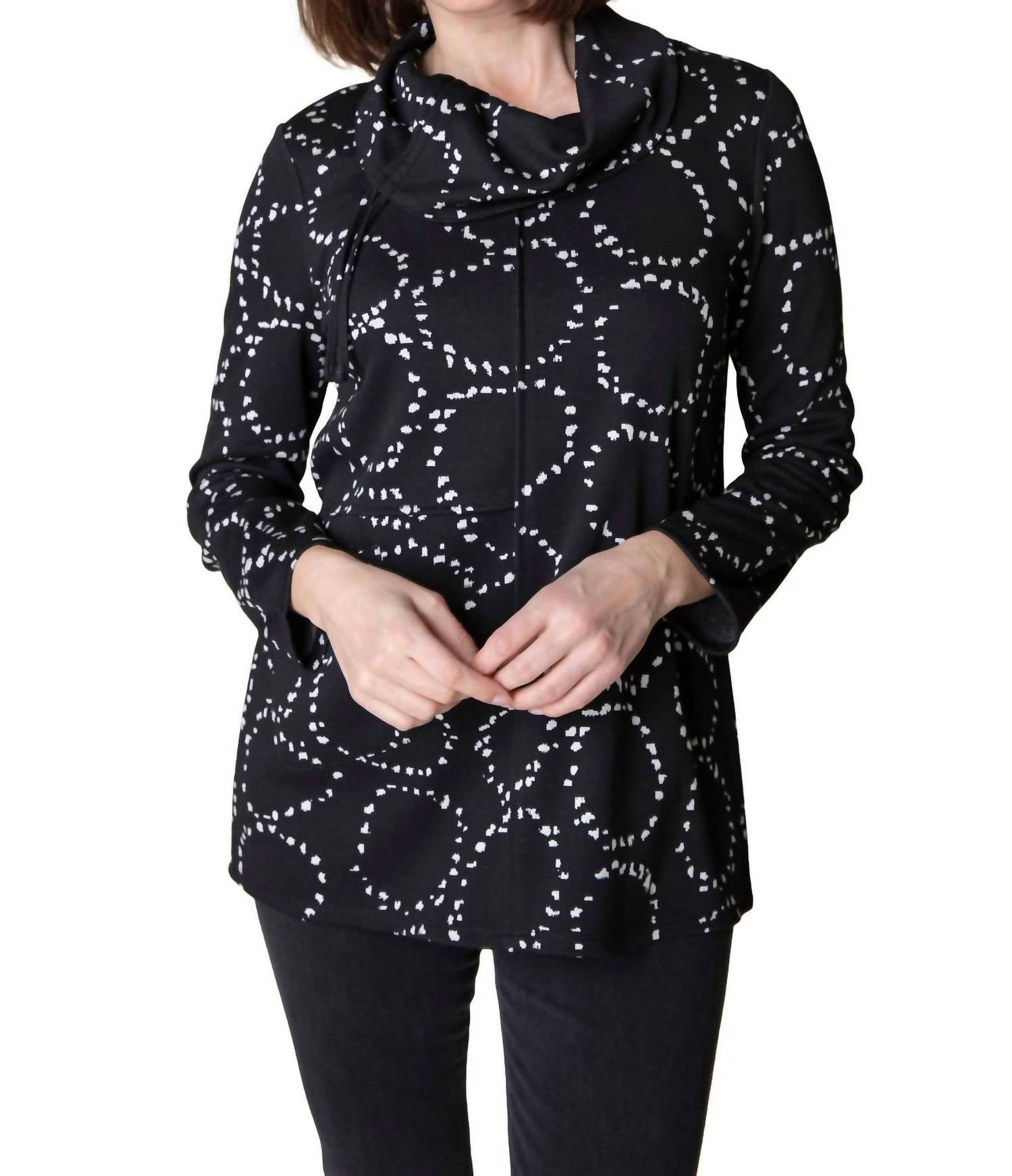 habitat Circle Knit Tie Neck Tunic in black 1 - women's shirt
