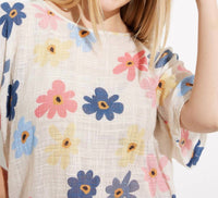 Charlie B - Linen Top With Floral Design