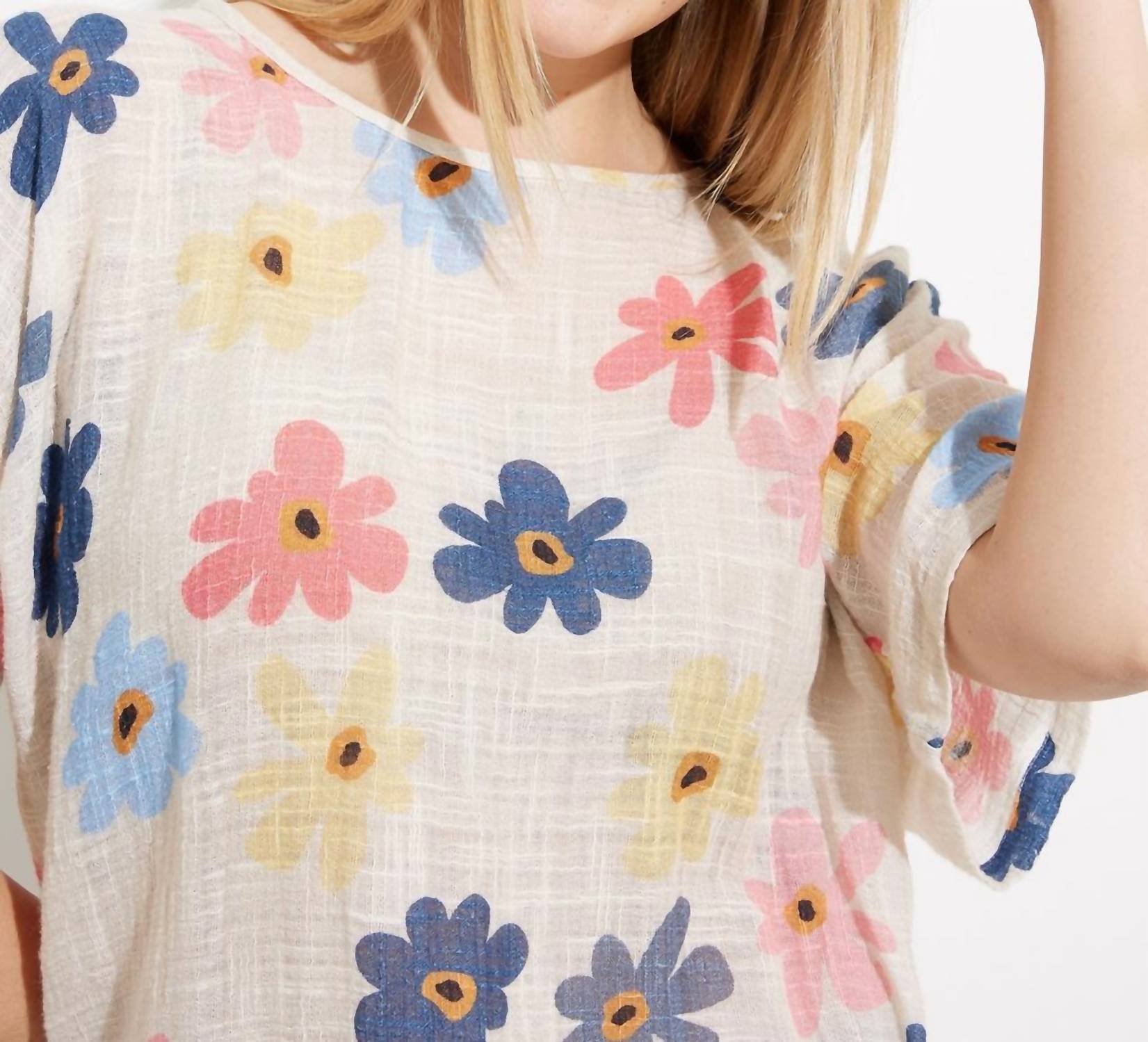 Charlie B - Linen Top With Floral Design