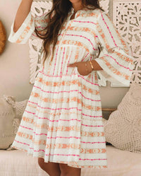 Lovesoft Bristol Bohemian Ruffled Pocket Dress in orange - women's dress - detail view