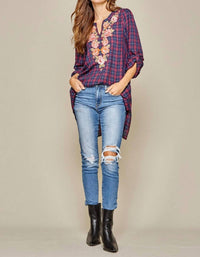 Andree By Unit - Plaid Embroidered Top