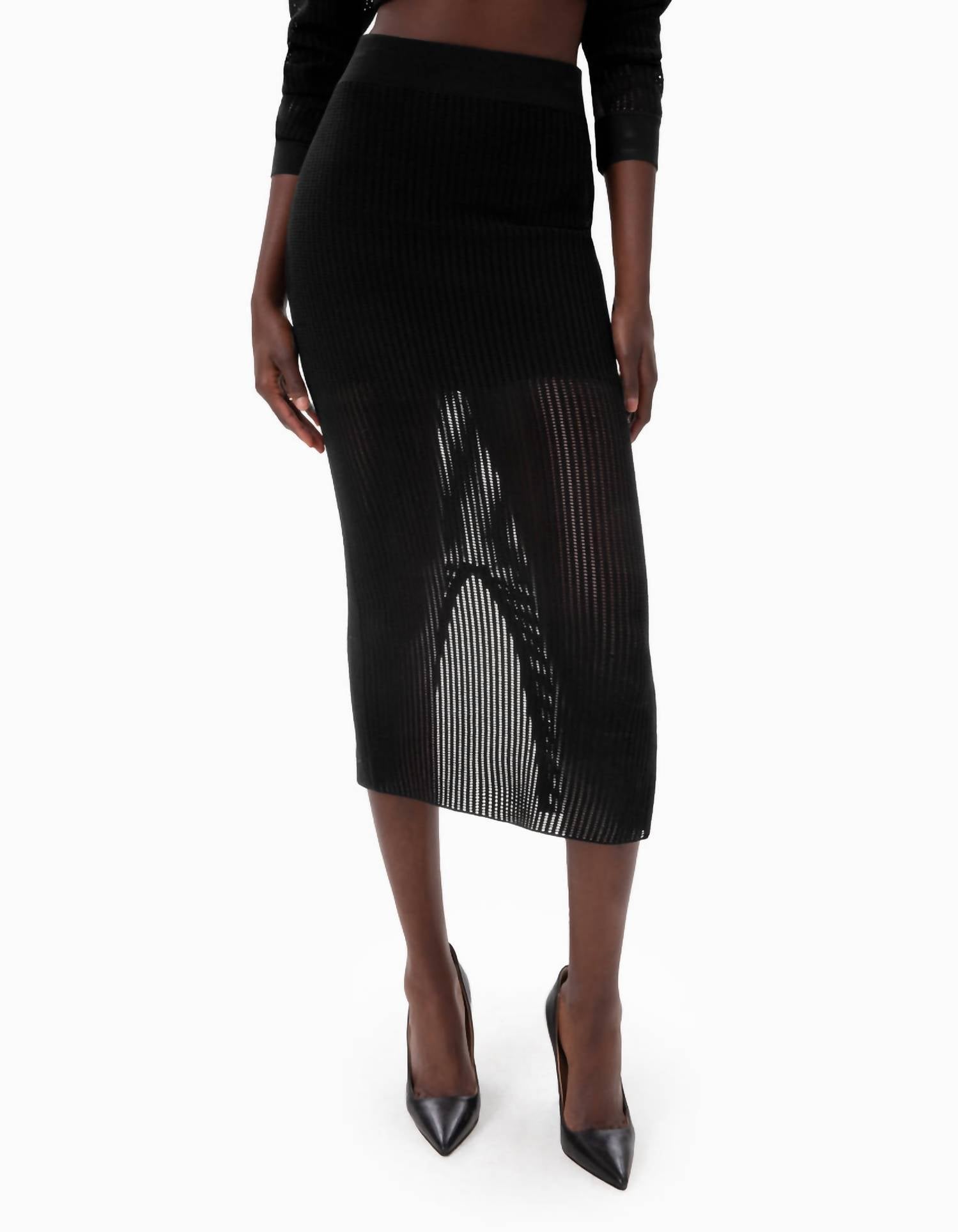 Dodiee Pointelle Knit Skirt in black - women's skirt