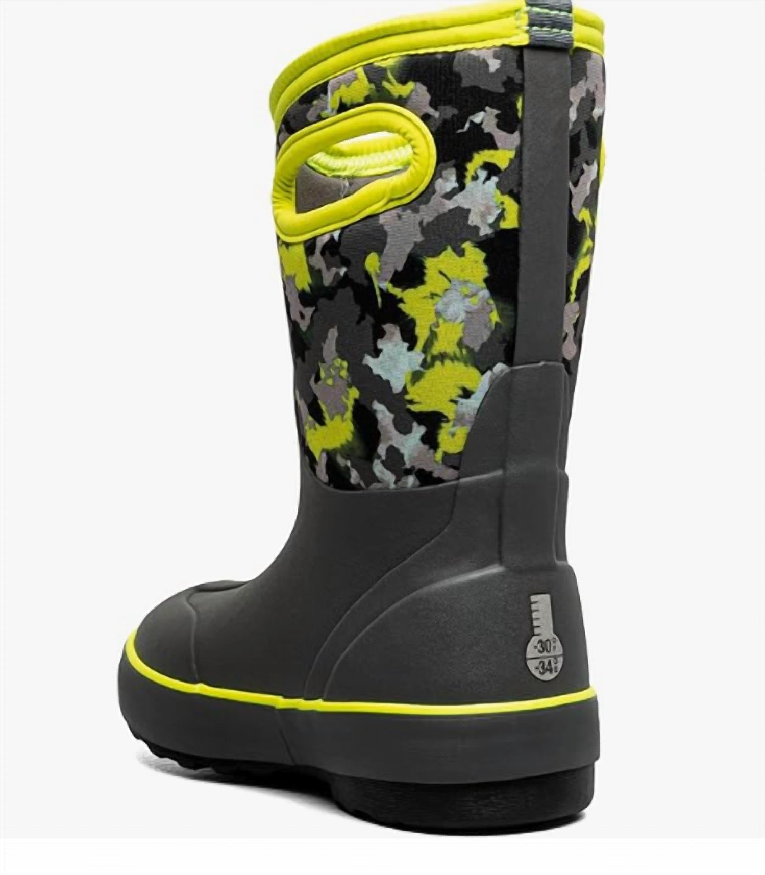 BOGS Kid's Classic 2 Camo Texture Boots in dark gray multi - kids' shoe - alternate view