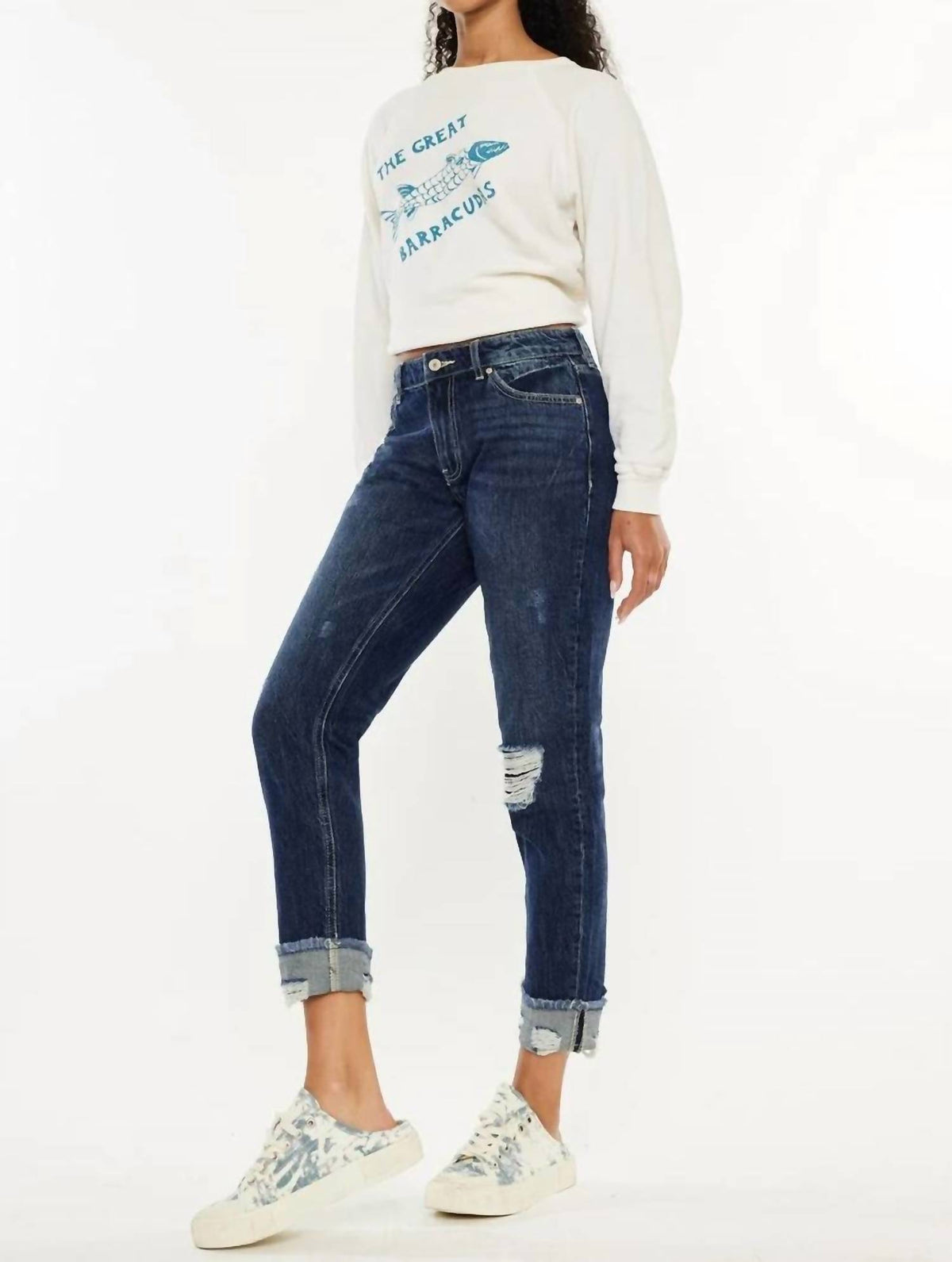 Kancan - High Rise Distressed Boyfriend Jeans