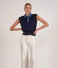 Elan - Cap Sleeve Mixed Media Top