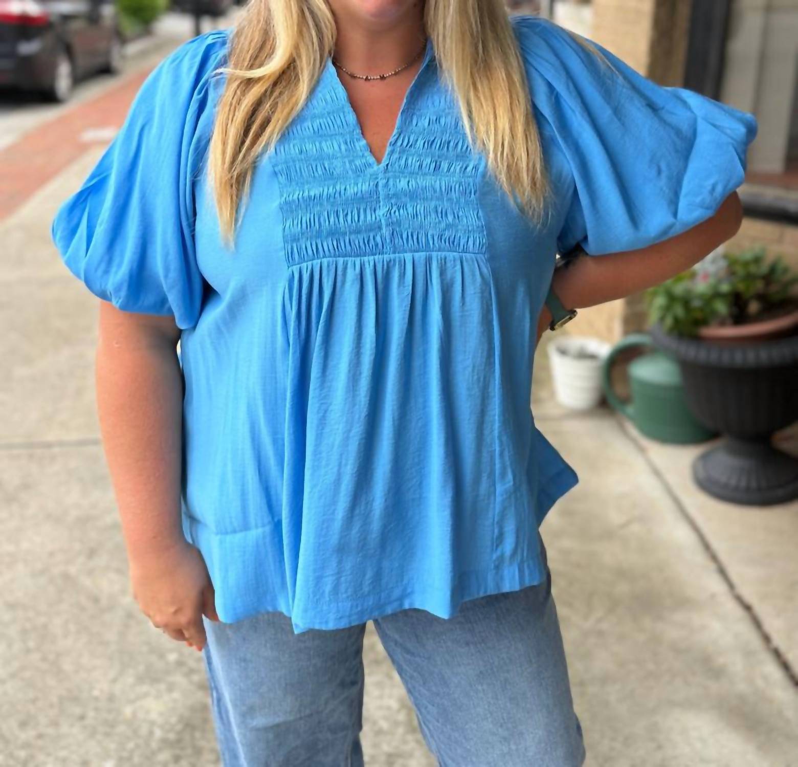 Umgee - Smocked Puff Sleeve Top