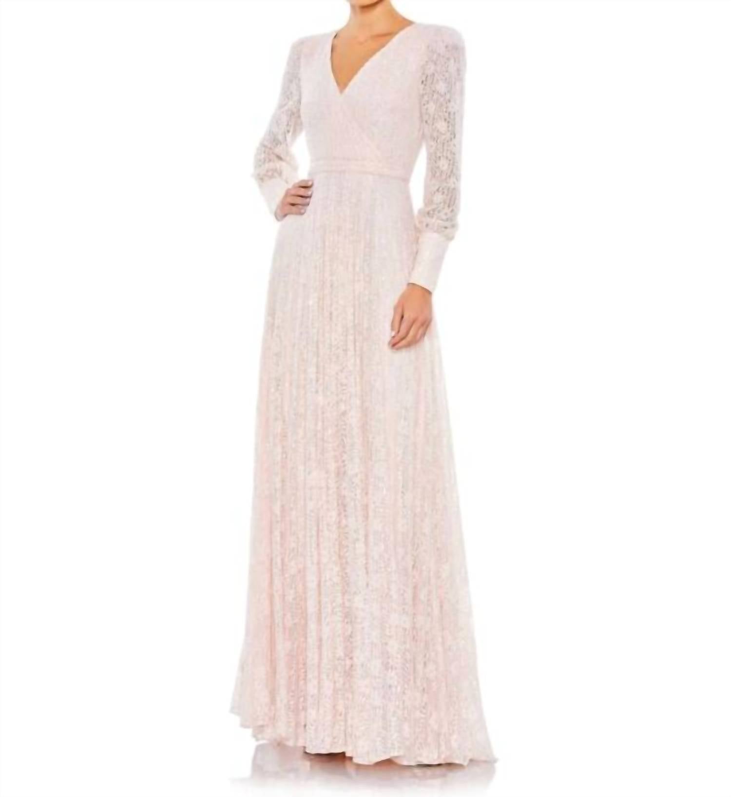 MAC DUGGAL Sequin Lace V-neck Dress in light rose - women's dress